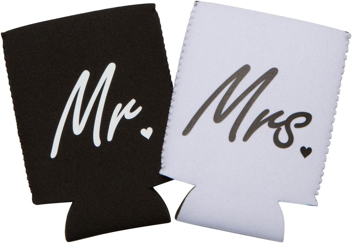 Cute Can Cooler Sets - Wedding Gift - Engagement Gift (Black/White - Mr and Mrs)