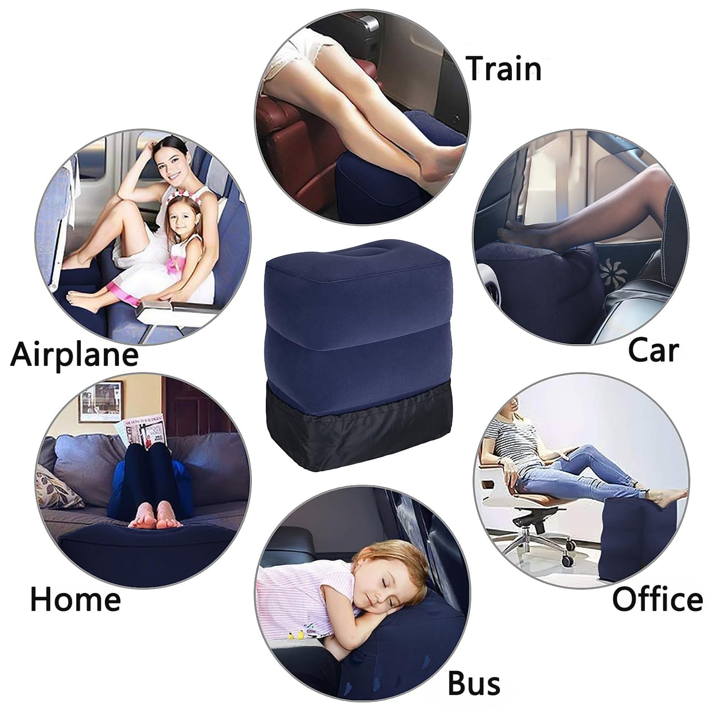 Inflatable Travel Foot Rest Pillow, Adjustable Height Leg Rest Pillow for Cars, Home, Office, Trains, Airplane, Make a Flat Bed for Baby, Kids, Toddlers, with 2in1 Storage Bag (1 Pack)
