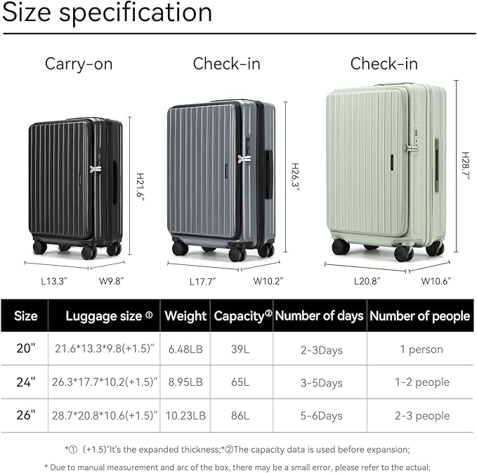 24 Inch Checked Large Luggage with Spinner Wheels Front Opening Rolling Suitcase for 5-7 Days Travel, Scratch Resistant PC Hardshell TSA Lock Cup Holder Specially Designed Ergonomic Pull Rod Handle