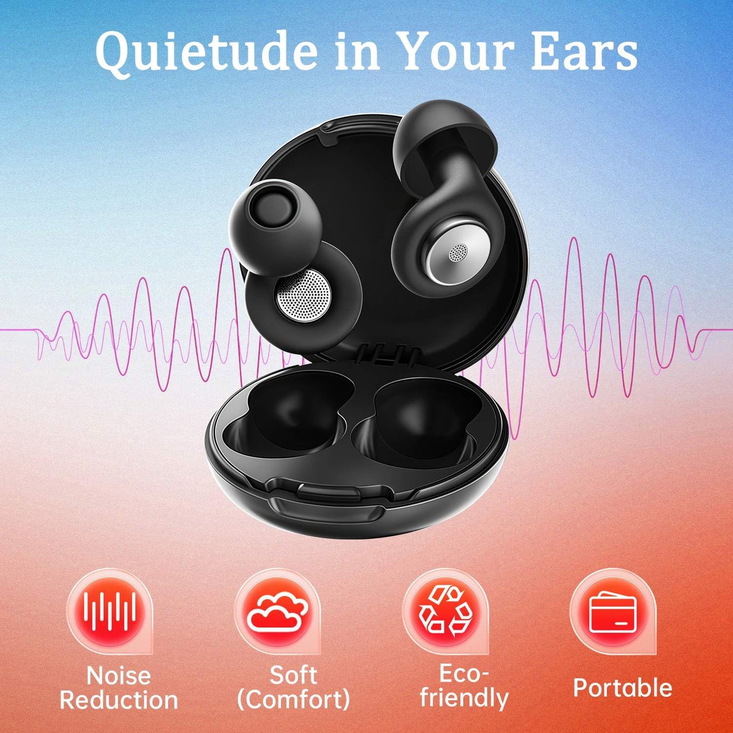 Ear Plugs for Sleeping Noise Cancelling 45dB, Reusable Silicone Earplugs with 8 Eartips and Travel Case, Soft Comfort Hearing Protection for Concerts, Snoring, Travel, Study (Jet Black)