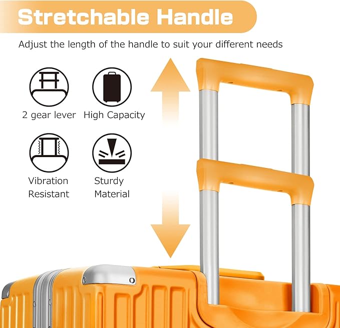 AnyZip Luggage PC+ABS Aluminum Frame Zipperless Checked Luggage Hard Shell Suitcase with TSA Lock Double Spinner Wheels 24 Inch Orange
