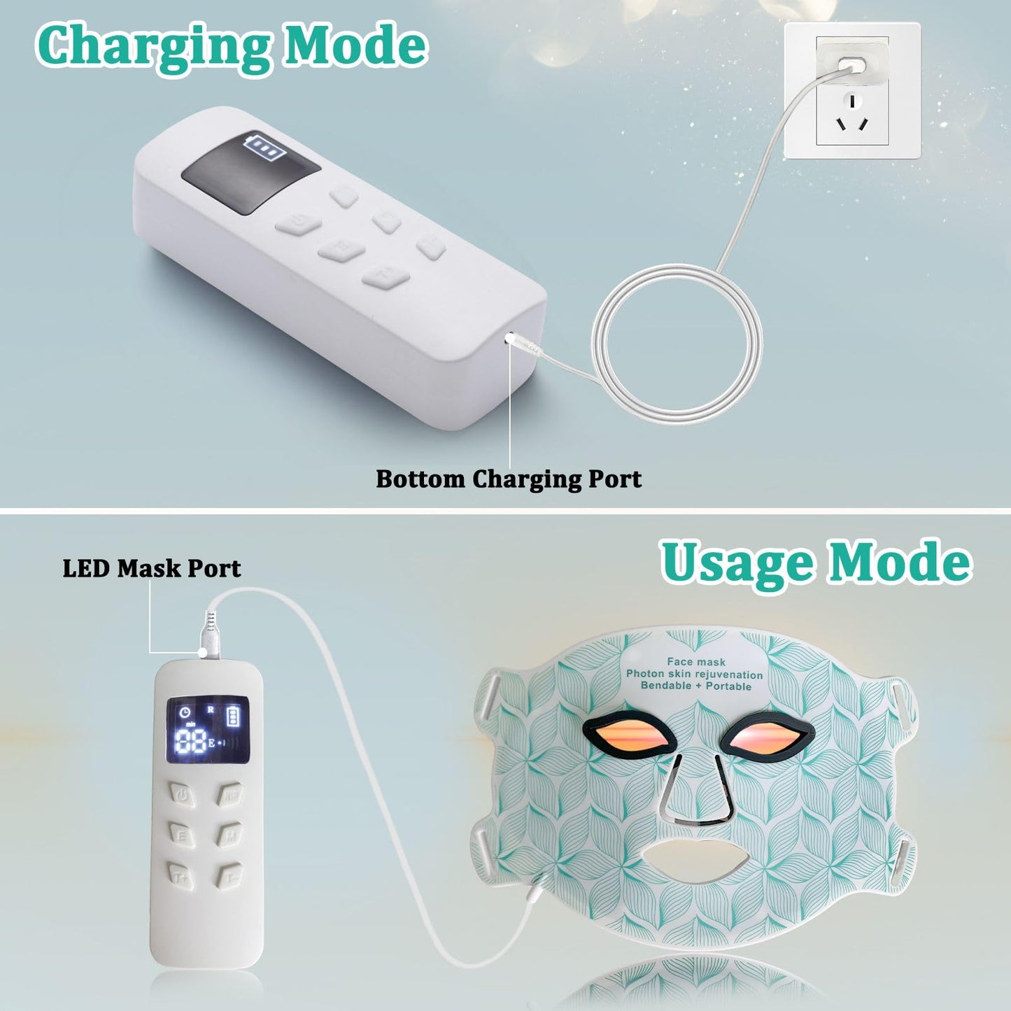 biuufish Red Light Therapy for Face, 7＋1 Colors LED Face Mask Light Therapy with 850NM Near-infrared, Portable Rechargeable Red Light Therapy Mask Skin Care Device at Home and Travel for Anti-Aging