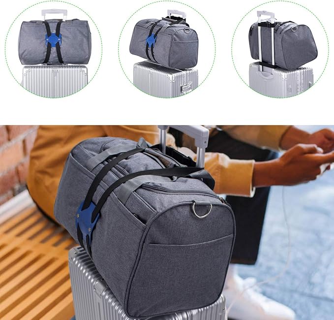 Adjustable Luggage Straps for Suitcases Add a Bag High Elastic Travel Bag Bungees Connecting Carry On Bag TSA Approved (2 Pack Blue)