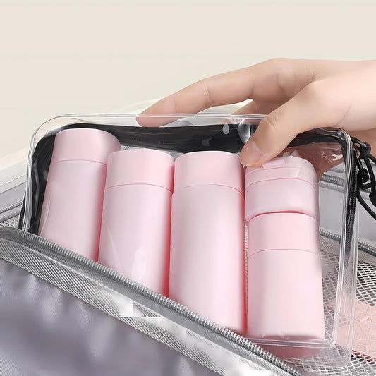 Travel Bottles for Toiletries, 5 Pack Travel Size Containers, TSA Approved Leak Proof - Refillable Silicone Toiletry Containers with Clear Bag for Shampoo, Conditioner & Lotion (Pink)