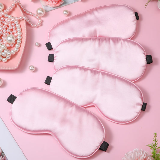 BBTO 4 Pcs Silk Sleep Mask Smooth Soft Eye Mask with Adjustable Shoulder Strap for Women Girl Sleep Shading Travel Relaxation(Pink)