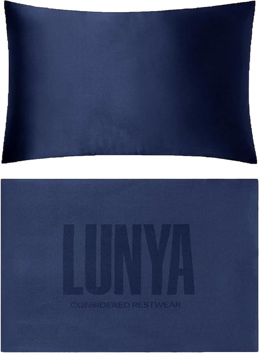 Lunya Washable Silk Travel Pillow – Soft Mulberry Silk Neck Pillow with Zipper Pillow Insert, Adjustable Fill, and Snap Straps – Travel Essential for Plane, Car, or Home - Waning Night - One Size