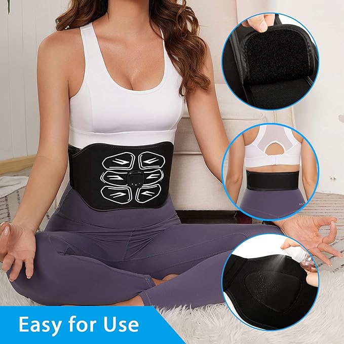 ABS Stimulator - EMS Muscle Stimulator - Abdominal Training Belt Portable Sport Exercise Workout Equipment Home Office Black White