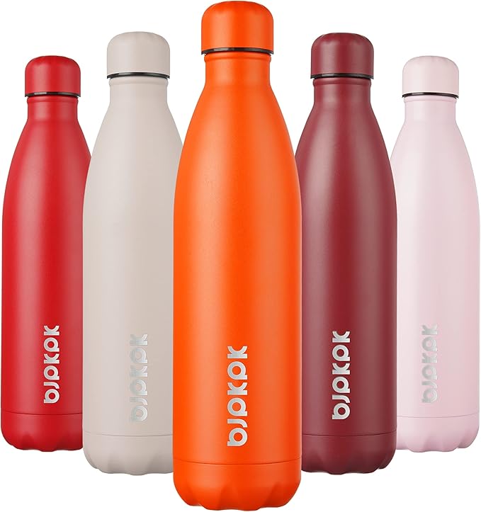 BJPKPK 25oz Insulated Stainless Steel Water Bottles,Sports Water Bottles Keep Cold for 24 Hours and Hot for 12 Hours,Orange Cap