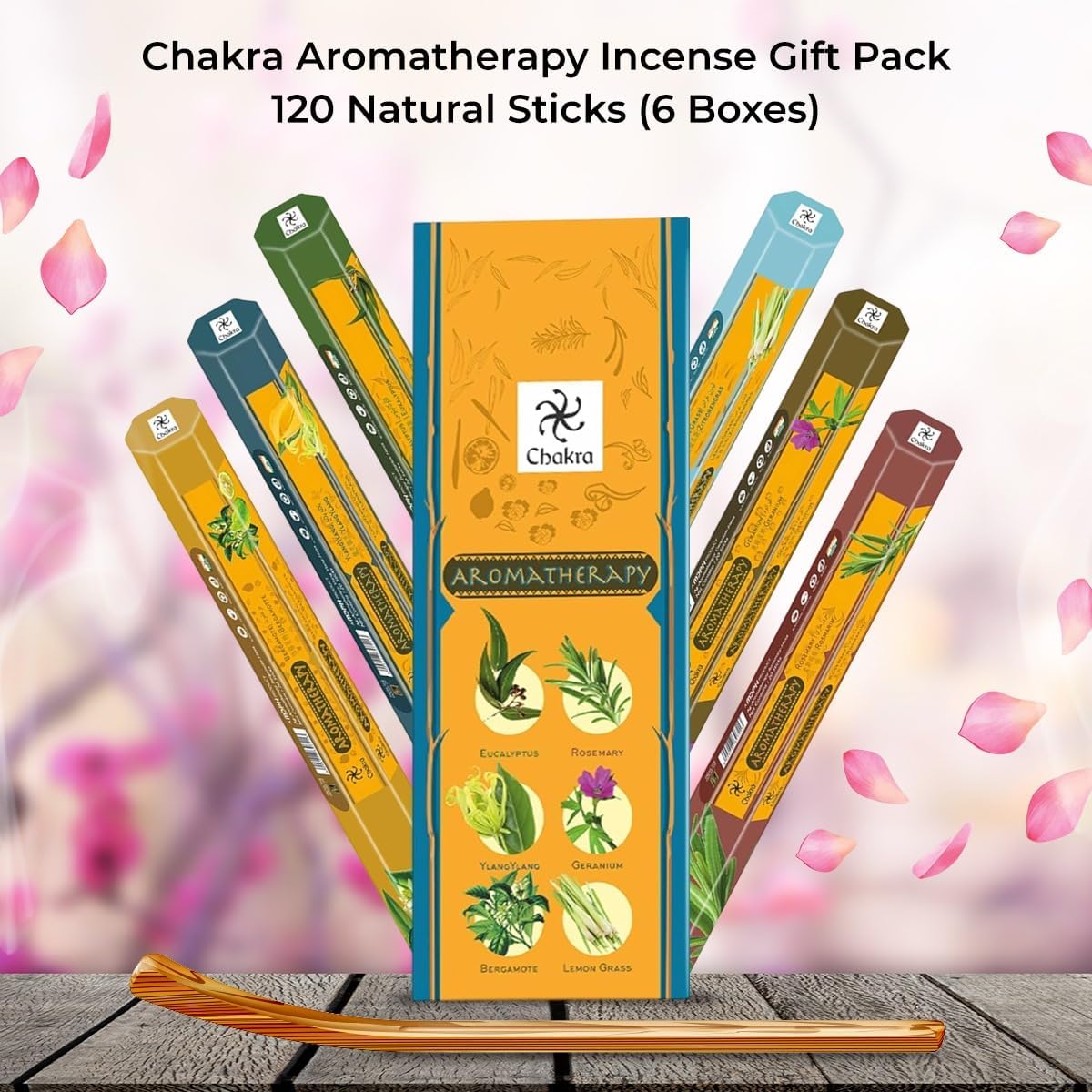 Chakra Aromatherapy Incense Gift Pack – 120 Natural Sticks (6 Boxes) – Relaxing, Stress Relief, Meditation, Refreshing, Sensuality & Energising Scents – Eucalyptus, Geranium & More