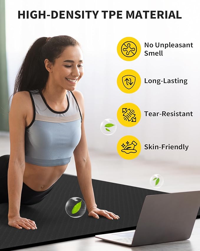 CAMBIVO Large Yoga Mat (6'x 4'), Extra Wide Workout Mat for Men and Women, Yoga Mat Thick 1/3 &1/4 Exercise Mats for Home Workout, Yoga, Pilates (Black,1/4 inch)