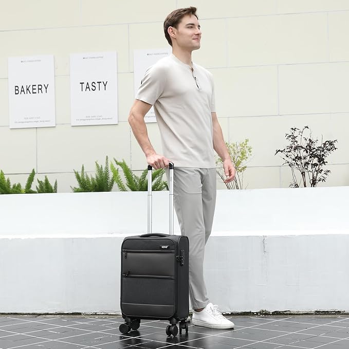 Kono 20 Inch Soft-Sided Carry-On Luggage Airline Approved 20" Spinner Wheels Lightweight Waterproof Suitcase with TSA Lock for Business Travel (Small, Black)