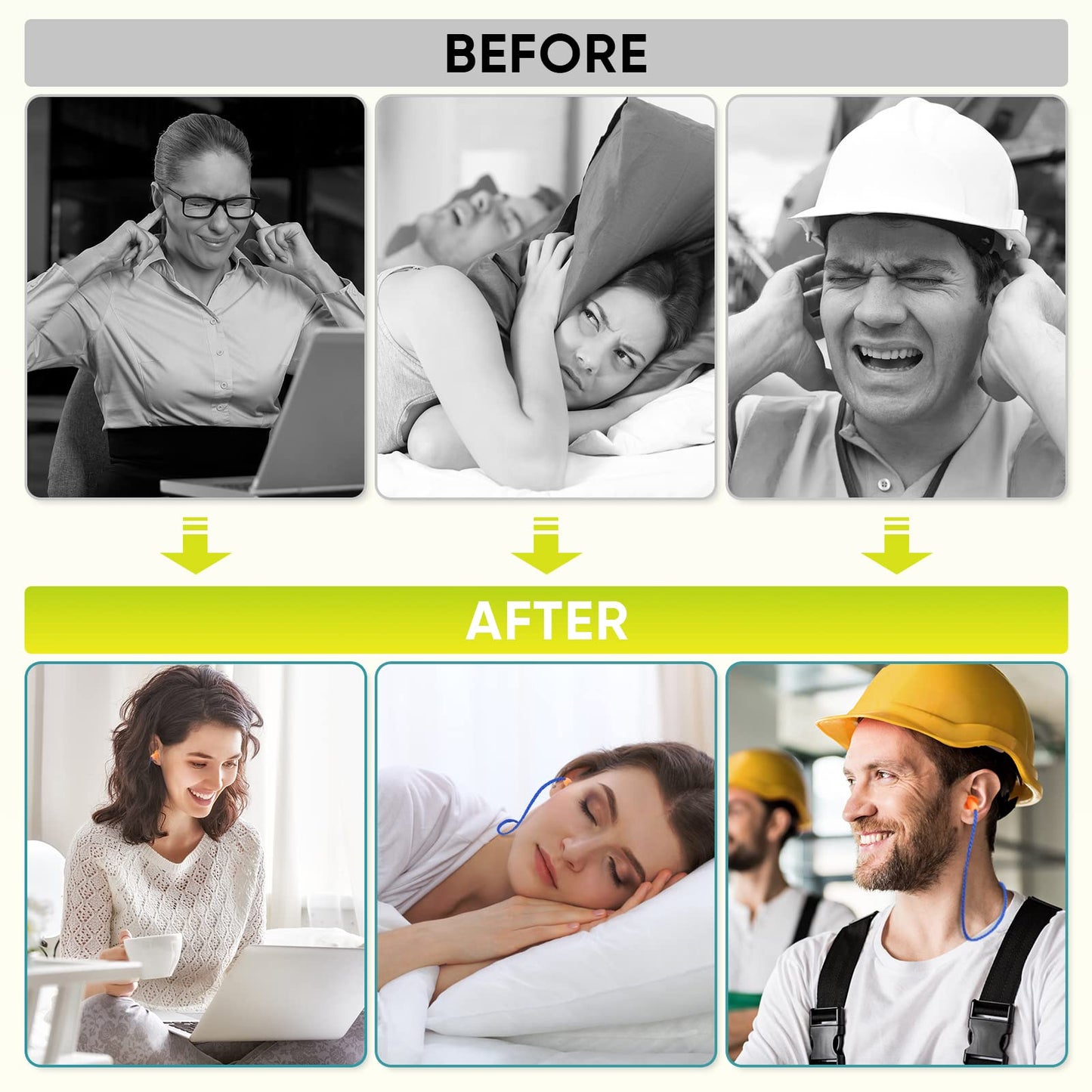 TICONN 12 Pairs Reusable Silicone Ear Plugs for Sleeping Noise Cancelling, 25dB NRR Corded Earplugs for Study Concentration Travel (12 Pairs)