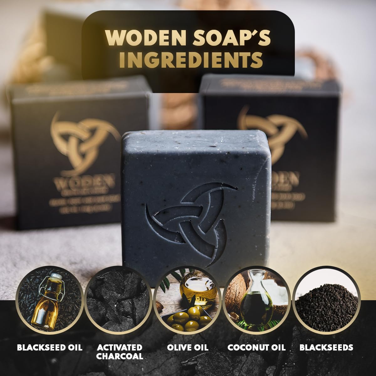 Woden Men's Natural Soap Bar - Beard, Body and Hair Soap 120g| Groom like a Viking | Spicy Wood Fusion | Fenrir | Woden