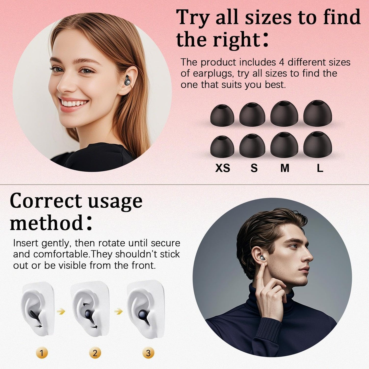 Ear Plugs for Sleeping Noise Cancelling 45dB, Reusable Silicone Earplugs with 8 Eartips and Travel Case, Soft Comfort Hearing Protection for Concerts, Snoring, Travel, Study (Jet Black)