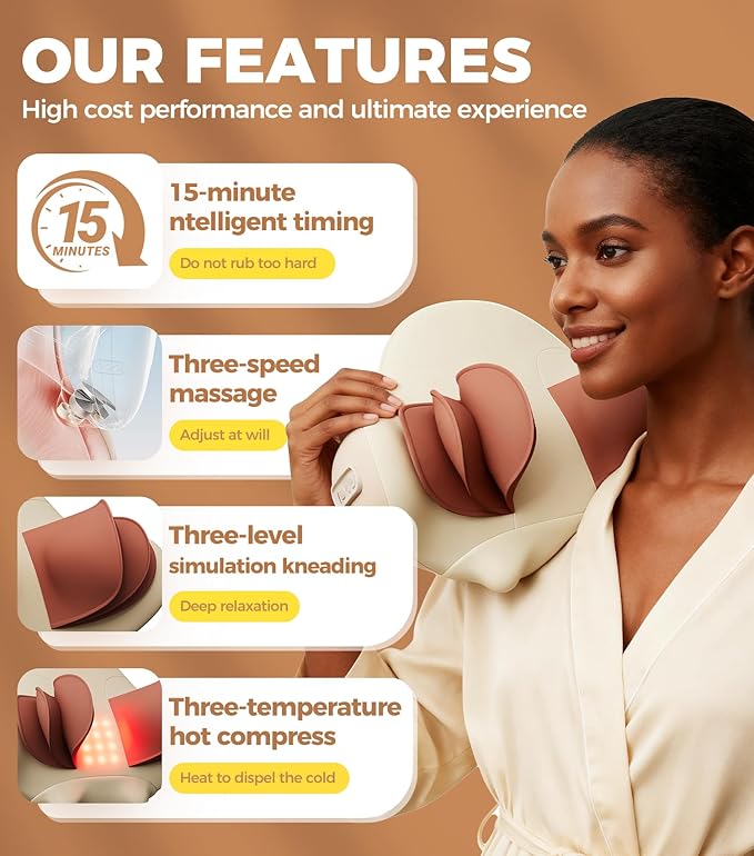 3-in-1 Heated Neck Traction Massage Pillow, Neck Massager for Pain Relief deep Tissue