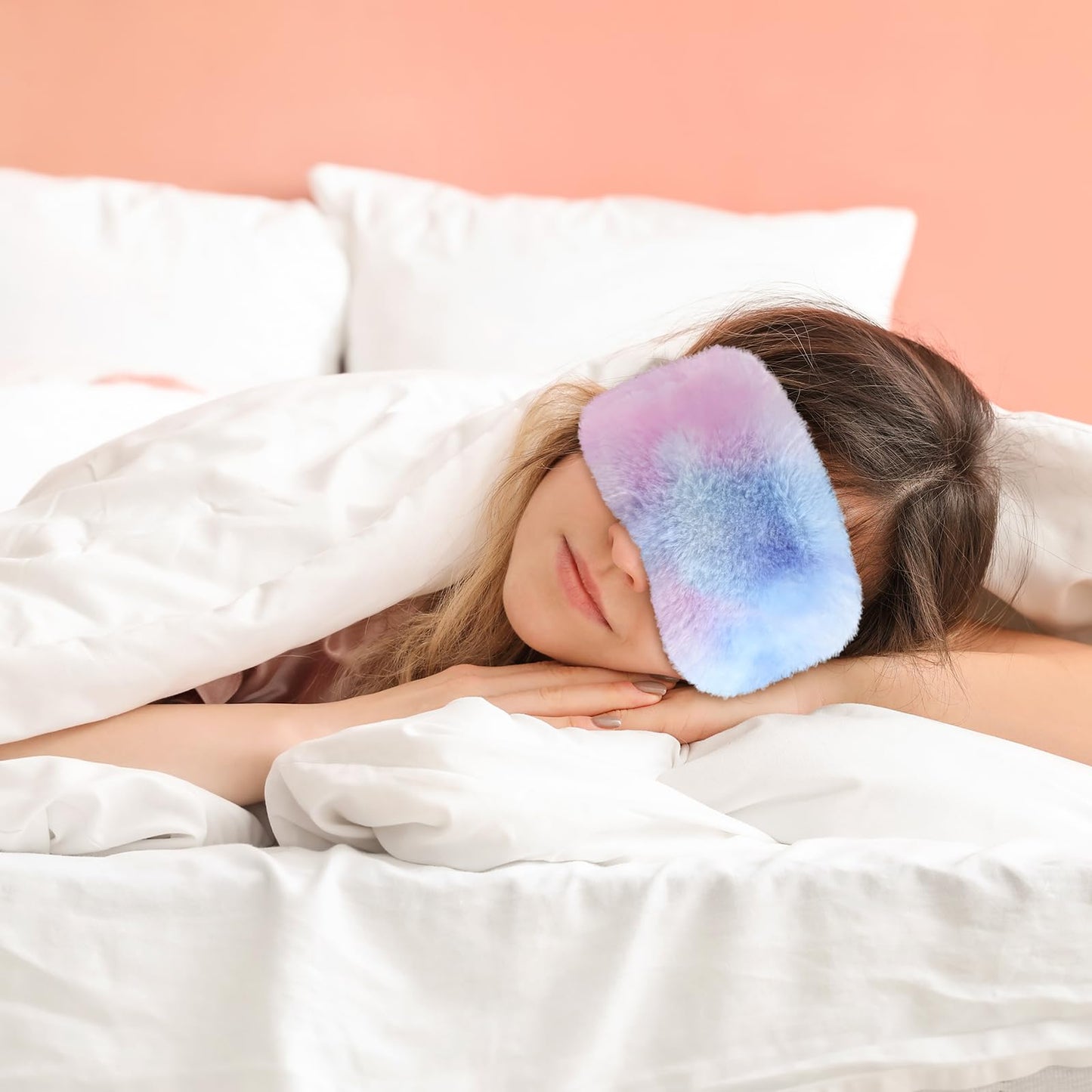 Geyoga 4 Pieces Plush Sleep Mask for Women, Comfortable Silk Furry Eye Cover, Fluffy Blindfold for Girl Sleepover Party, Night Travel, Nap Supplies, Solid