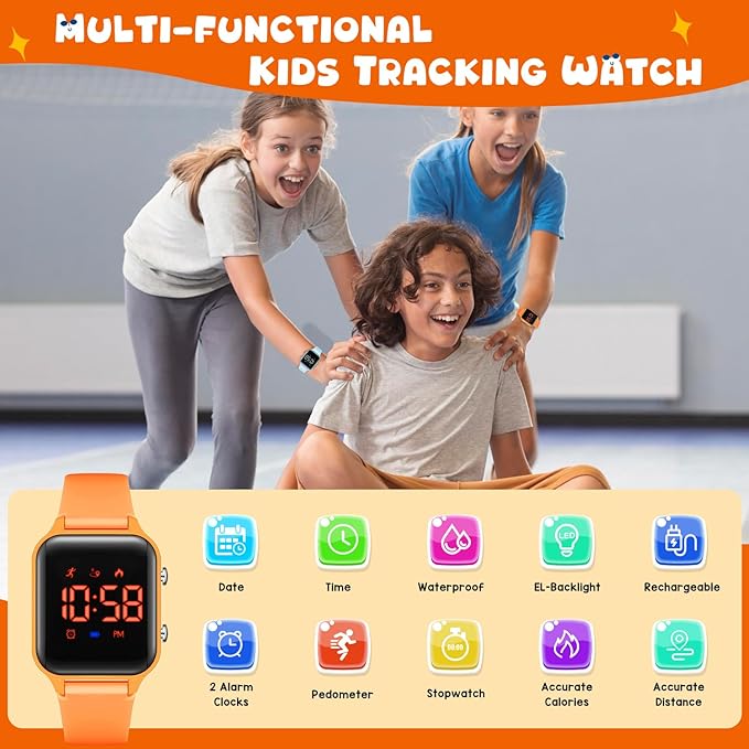 Kids Digital Watches for Boys Girls, Sports Watch with Fitness Tracker, Pedometer, Alarm Clocks, Stopwatch, No App Needed Waterproof Kids Watch, Gift for Teens Student Girls Boys Ages 5-14
