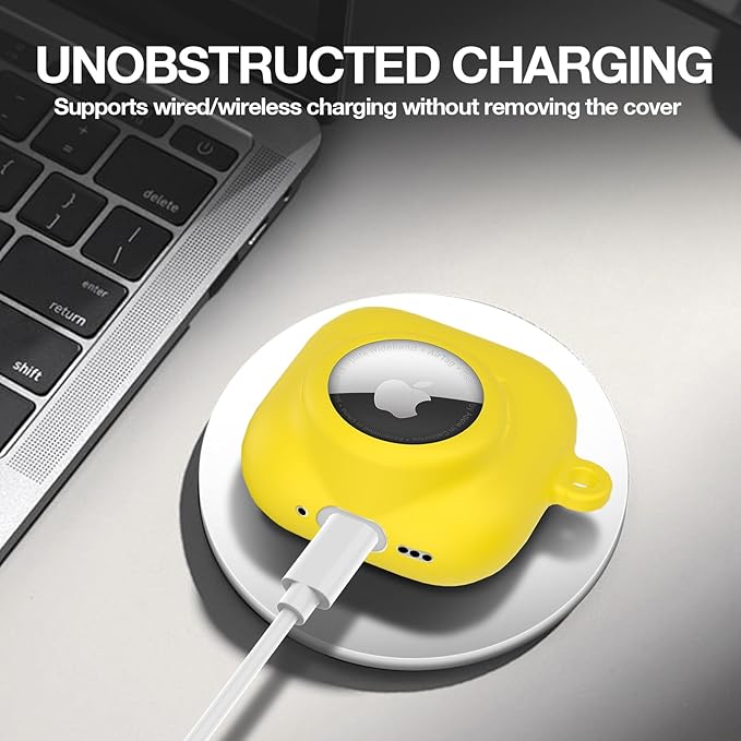 2 in 1 Silicone Case Compatible with AirPod 4 and AirTag, Shockproof Protective Skin Cover for AirPods 4th Generation with Cleaner Kit & Carabiner (Yellow)