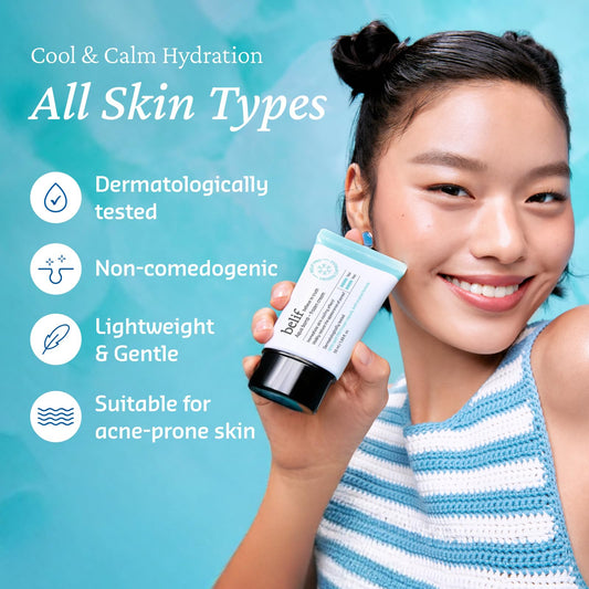 belif Aqua Bomb Cooling Relief Cream with Panthenol & Niacinamide – Daily Soothing & Hydrating Moisturizer, Depuff with Caffeine, Non-comedogenic, Lightweight Cream, Korean Skincare, 1.69 fl oz (50ml)