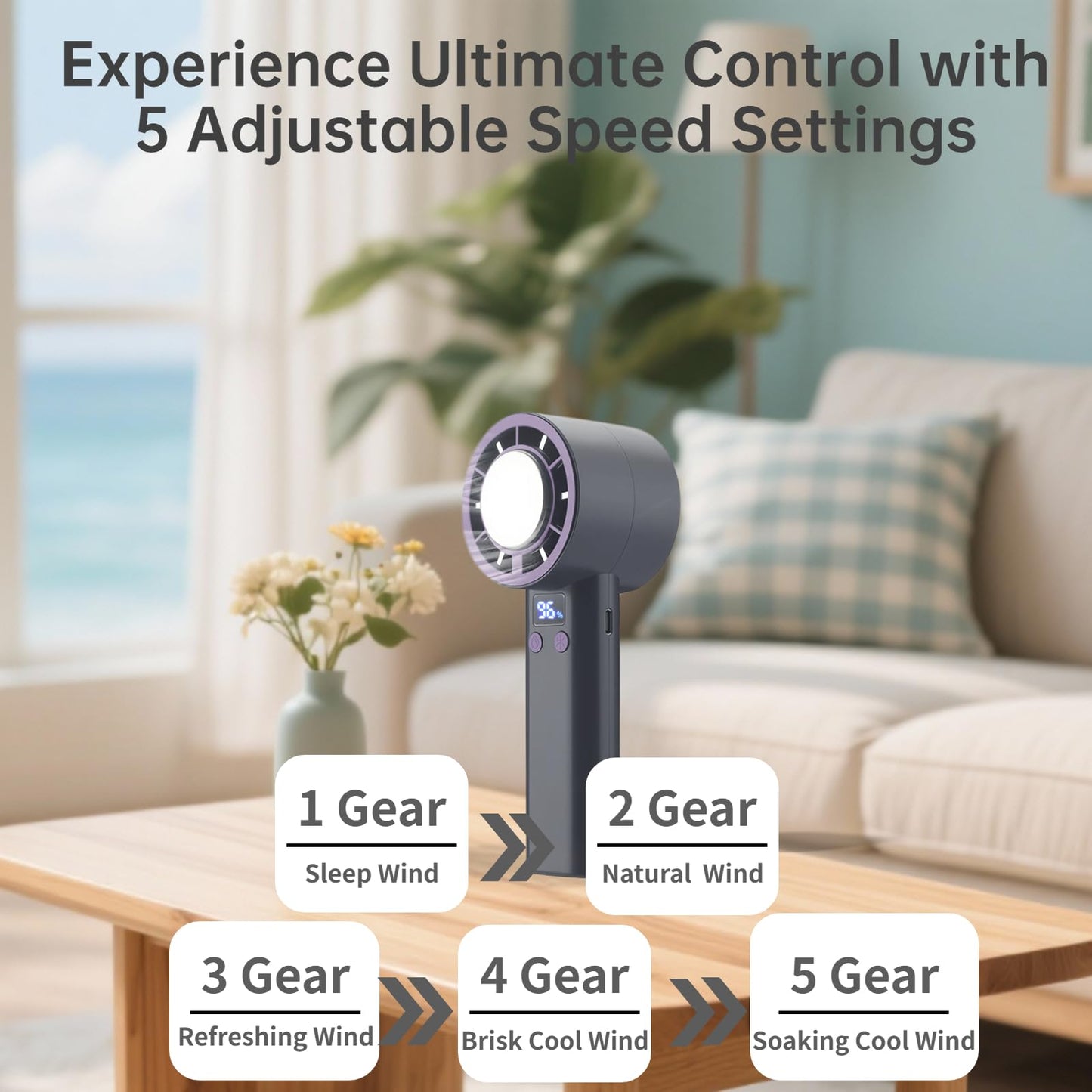 Portable Handheld Turbo Fan, 5 Gear Adjustable Portable Silent Mini Bladeless Electric Fan with Insatnt Cooling, Battery Operated, Up to 10 Runtime, Perfect for Travel, Office, Beach or Outdoor，Gray