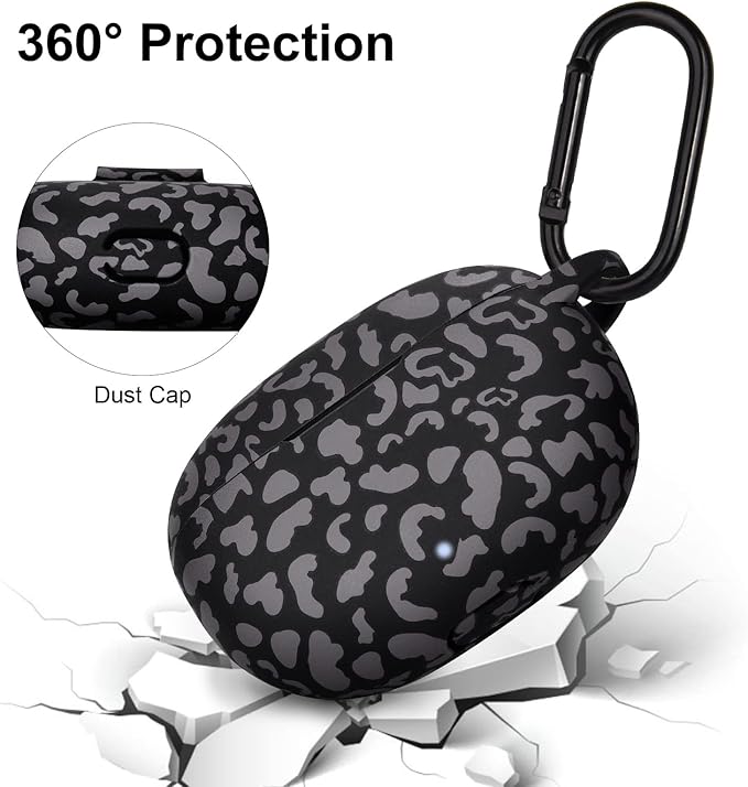 AIRSPO Silicone Case Compatible with Beats Studio Buds Case 2021 Soft Protective Cover for Beats Wireless Earbuds with Keychain (Black Leopard)