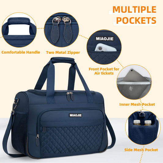 Travel Duffle Bag for Women, Underseat Carry On luggage Bag Foldable Overnight Weekender Hospital Bag Lightweight Airplanes Personal Item Travel Tote Bag for Women Birthday Gifts, 18IN Navy Blue