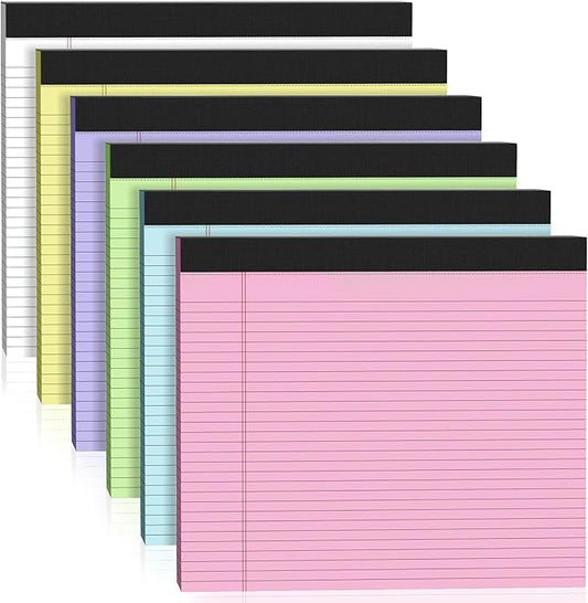 6 Pack Note Pads 11" x 9.5" Colored Legal Pads College Ruled Pink Notepad Perforated Writing Pads 80GSM Lined Paper Pads of College Ruled Paper 30 Sheets Notebook To Do List for School, Office, Home