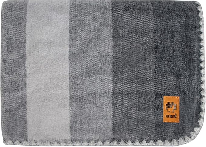 ALPAKITAS Alpaca Wool Blanket Throw | Large, Beautiful, Warm, Stripes | 64 x 45 inches | Ultra-Soft, Hypoallergenic and Breathable | Non-Itchy or Scratchy (Gray)