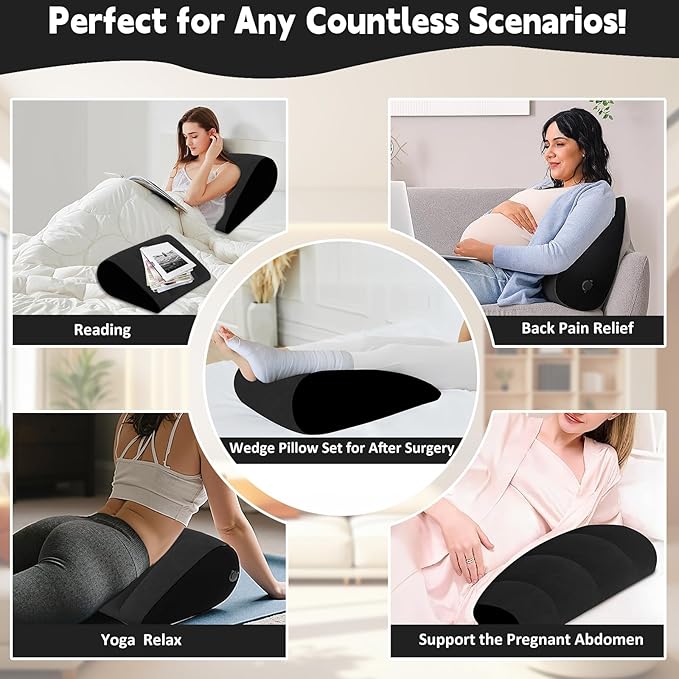 Inflatable Bed Wedge Pillow for Traveling – Portable Inflatable Cushion for Sleeping in Bed, Leg Elevation & Back Support, Quick Inflate Camping Pillow, Home & Airplane Use (Black)