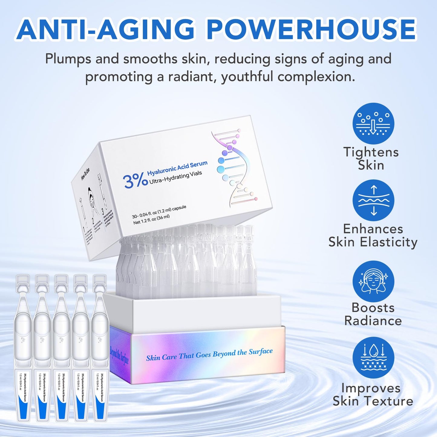 3% Hyaluronic Acid Serum Ultra-Hydrating Vials, 30 Pack Skin Repair Hyaluronic Acid Tubes, Single-Use Anti-Aging serum for face Wake Nature Perfection Tubes Vials(#2)