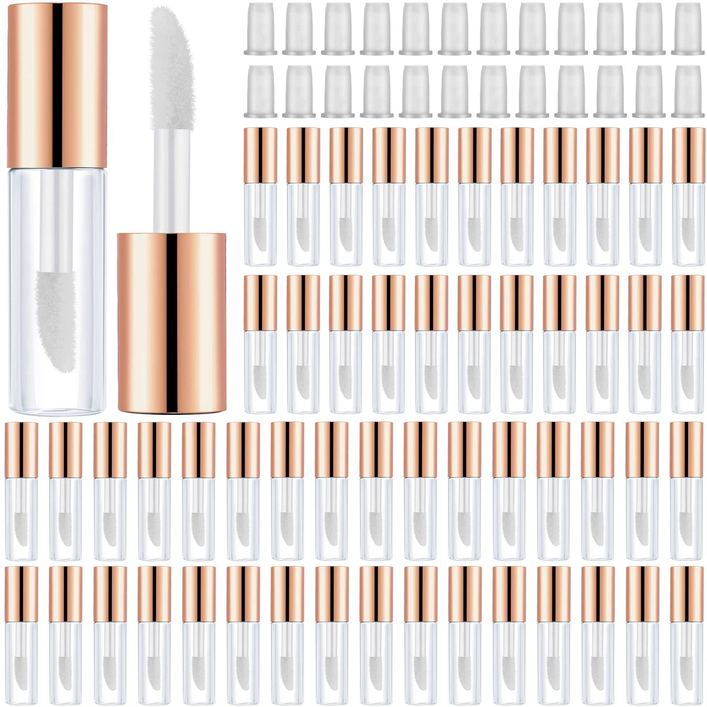 Patelai 100 Pieces 1.2 ml Clear Mini Lip Gloss Tube Refillable Empty Lip Balm Gloss Containers for Women Girls DIY Makeup, Rose Gold