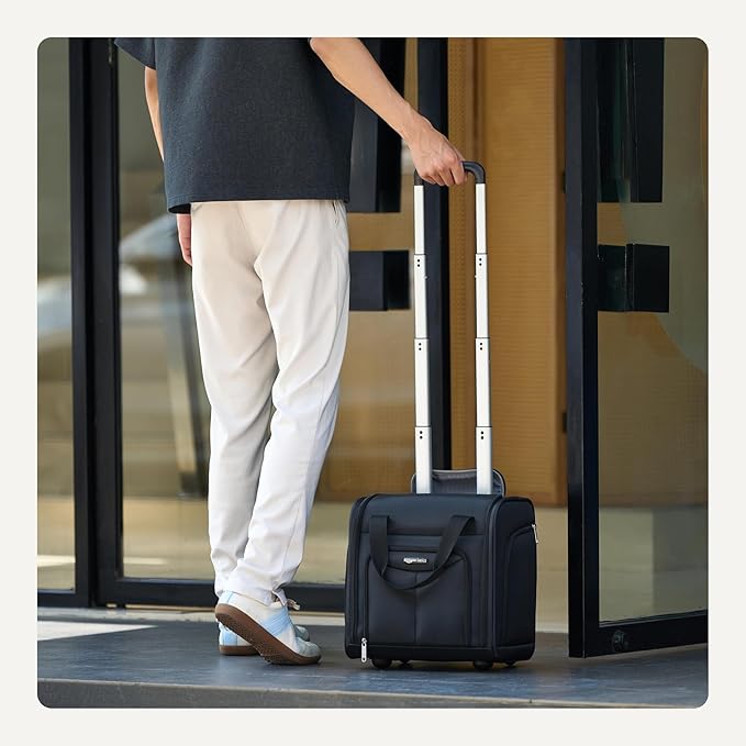 Amazon Basics Underseat Carry On Luggage with Wheels - 14" Rolling Travel Bag, Black