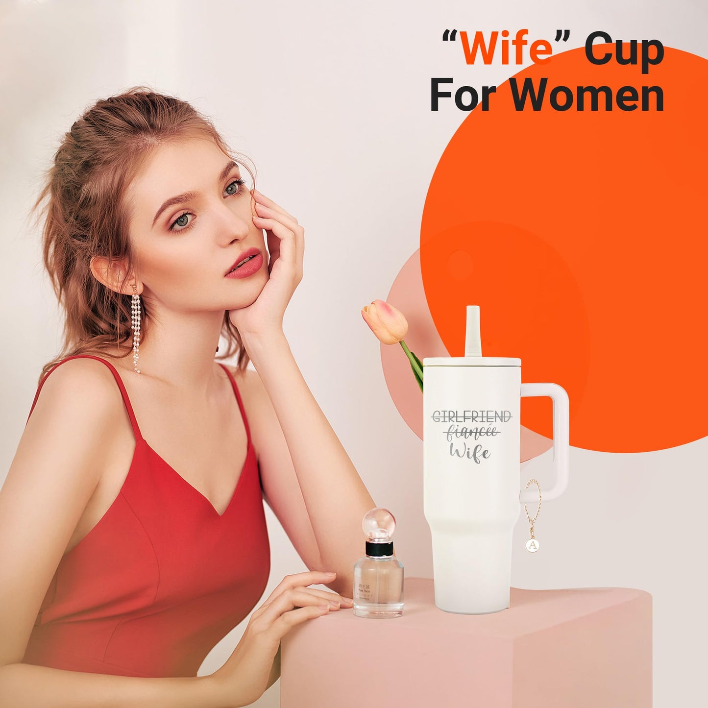 Wedding Gifts for Couples 2025 Husband and Wife 40 oz Tumbler Cup for Couples with Handle Lids Straws Letter Charm Accessories 2 Pack Engagement gifts for Couple Bridal Shower Gifts for Bride Groom