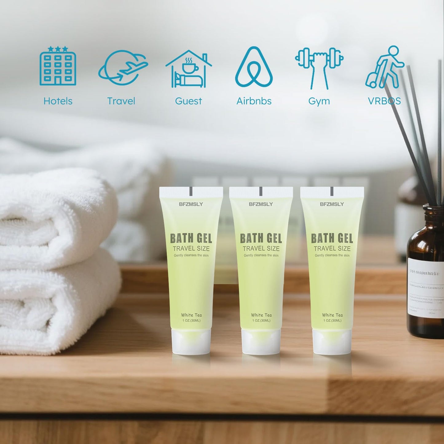 BFZMSLY 30 Pack Bulk Travel Size Body Wash, 1oz Tubes, White Tea Scent, Mini Shower Gel for Hotel Guests, TSA Approved Toiletries, Individually Sealed for Airbnb, Vacation Rentals
