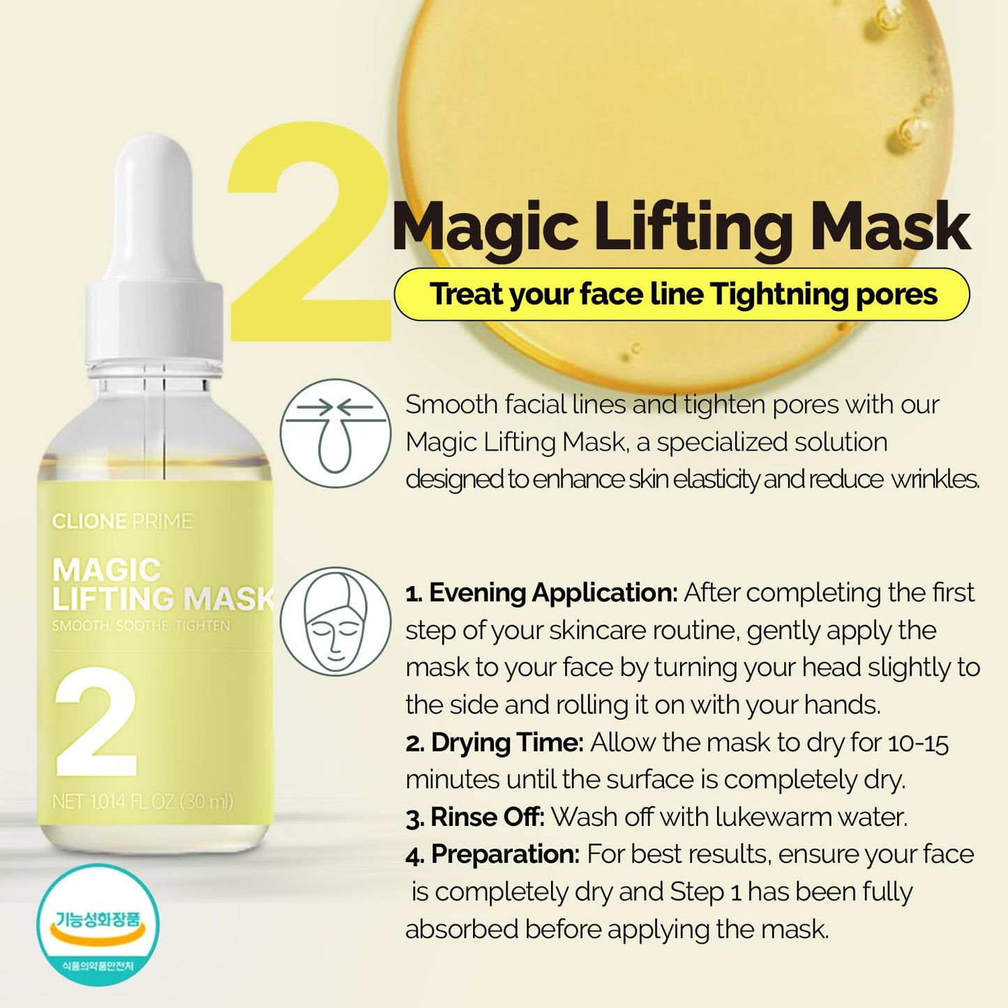 CLIONE PRIME KBeauty Skin Clinic at Home - 4 Step Night Care Kit - Anti-Aging Lifting & Firming Treatment for Wrinkles, Elasticity & Hydration - Korean Skincare Essence, Mask, Booster & Ampoule Set