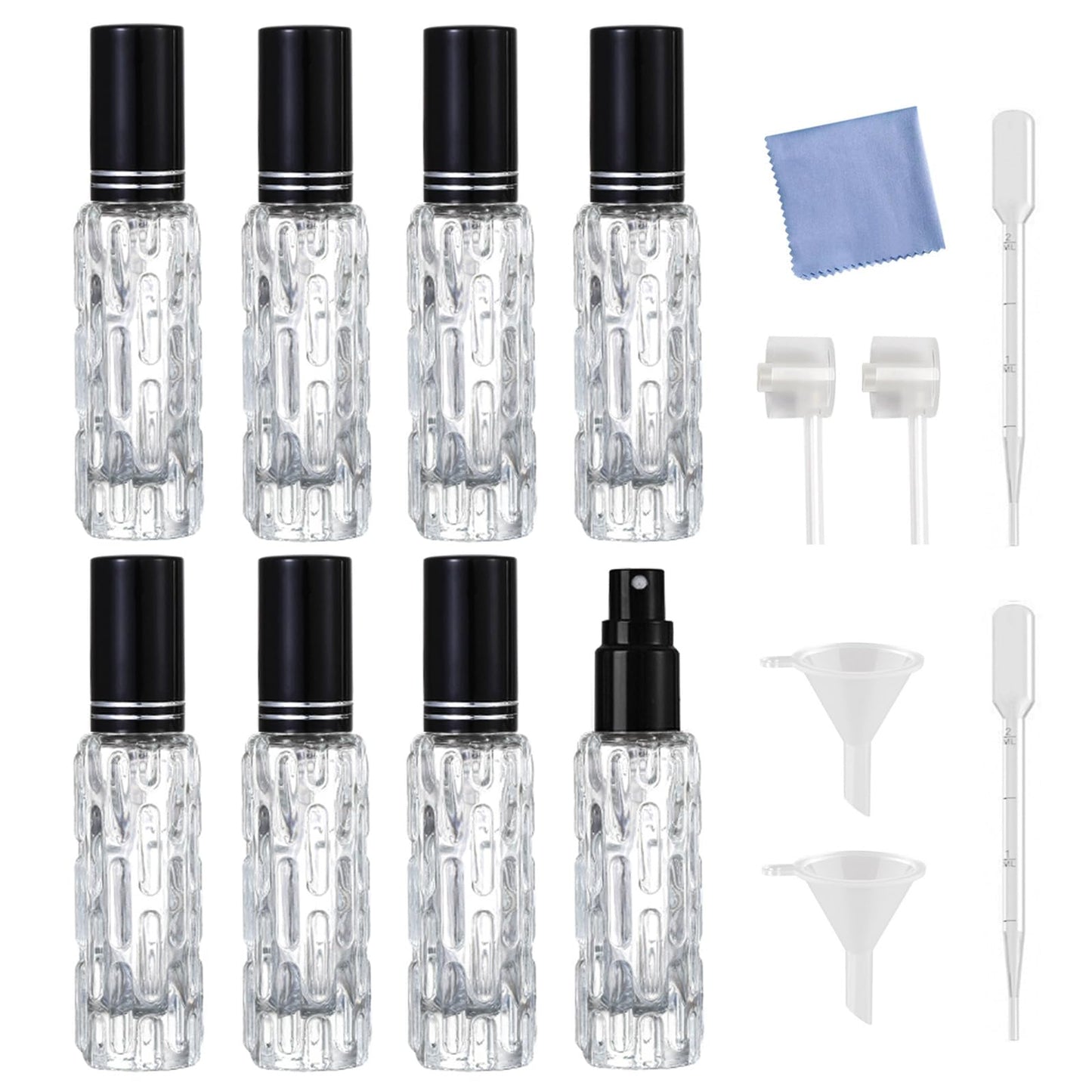 AGENIZ 8Pcs Glass Perfume Atomizer, 15ml Refillable Perfume Spray Bottles Mini Perfume Bottles, Small Empty Sample Containers, Portable Travel Bottle (15ML/Black)