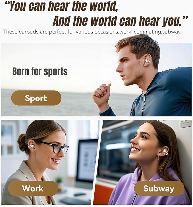 King Lucky Clip on Earbuds Open Ear Wireless Bluetooth 5.4 Headphones with Mic,50H Play,Noise Cancelling,Waterproof,Sports Ear Buds,Comfortable for Small Ears & Glasses Wearers,Workouts (Pearl White)