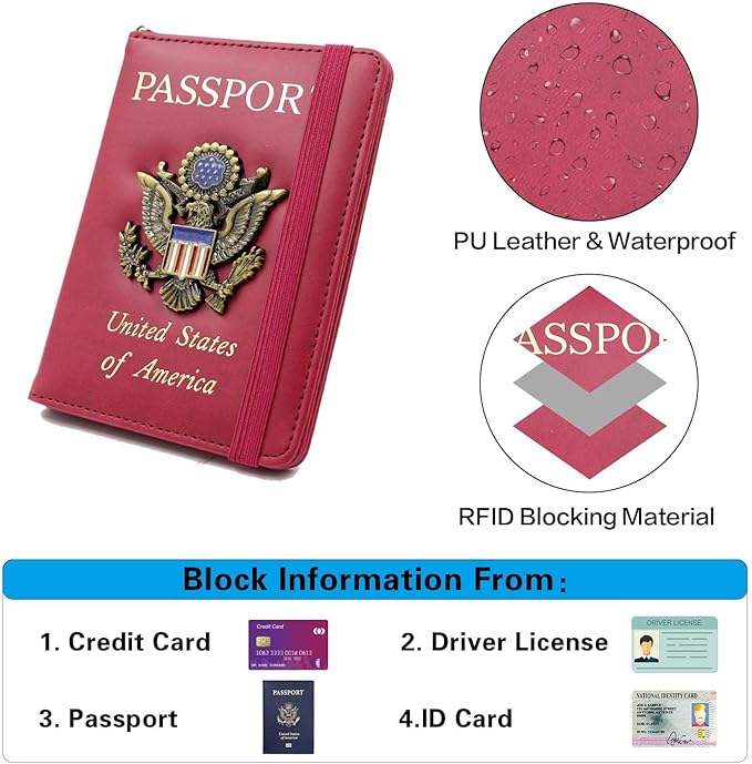 Cnycmy Passport Holder with Airtag,Passport-Wallet-Holder for Women, RFID Passport Holder with Slot Waterproof, PU Leather Travel Passport Case (wine red1)