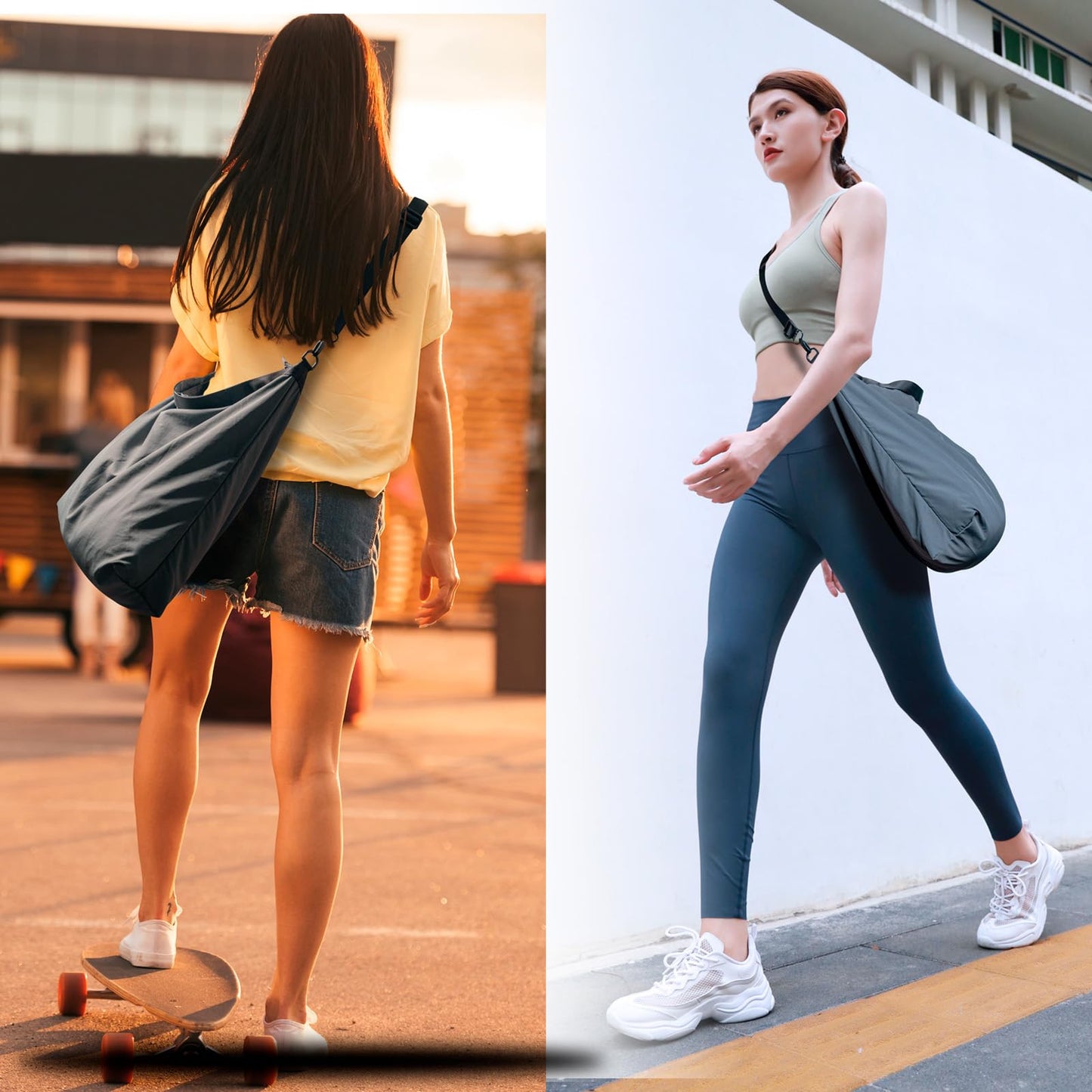 Fynarzel Lightweight Foldable Nylon Crossbody Bag, Stylish Compact Polyester Packable Totes, Simple Collapsible Handbag for Travel, Gym, Sports, Everyday Use - Gray