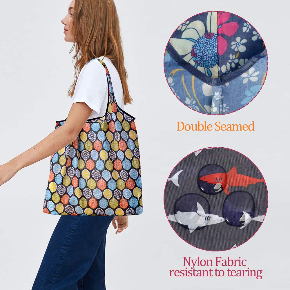 SZUAH 10 Pack Reusable Grocery Shopping Bags, Foldable Shopping Bags Grocery Tote with Attached Pouch,Machine Washable Eco-Friendly.