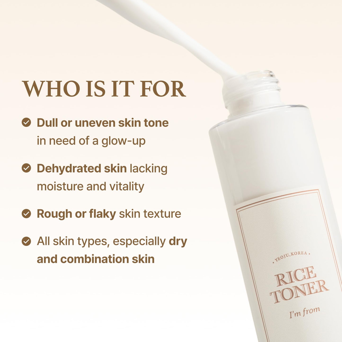 I'm from Rice Toner for Sensitive Skin, Rice Extract from Korea, Glow Essence with Niacinamide, Hydrating, Vegan, Alcohol Free, Fragrance Free, Peta Approved, K Beauty Toner, 5.07 Fl Oz