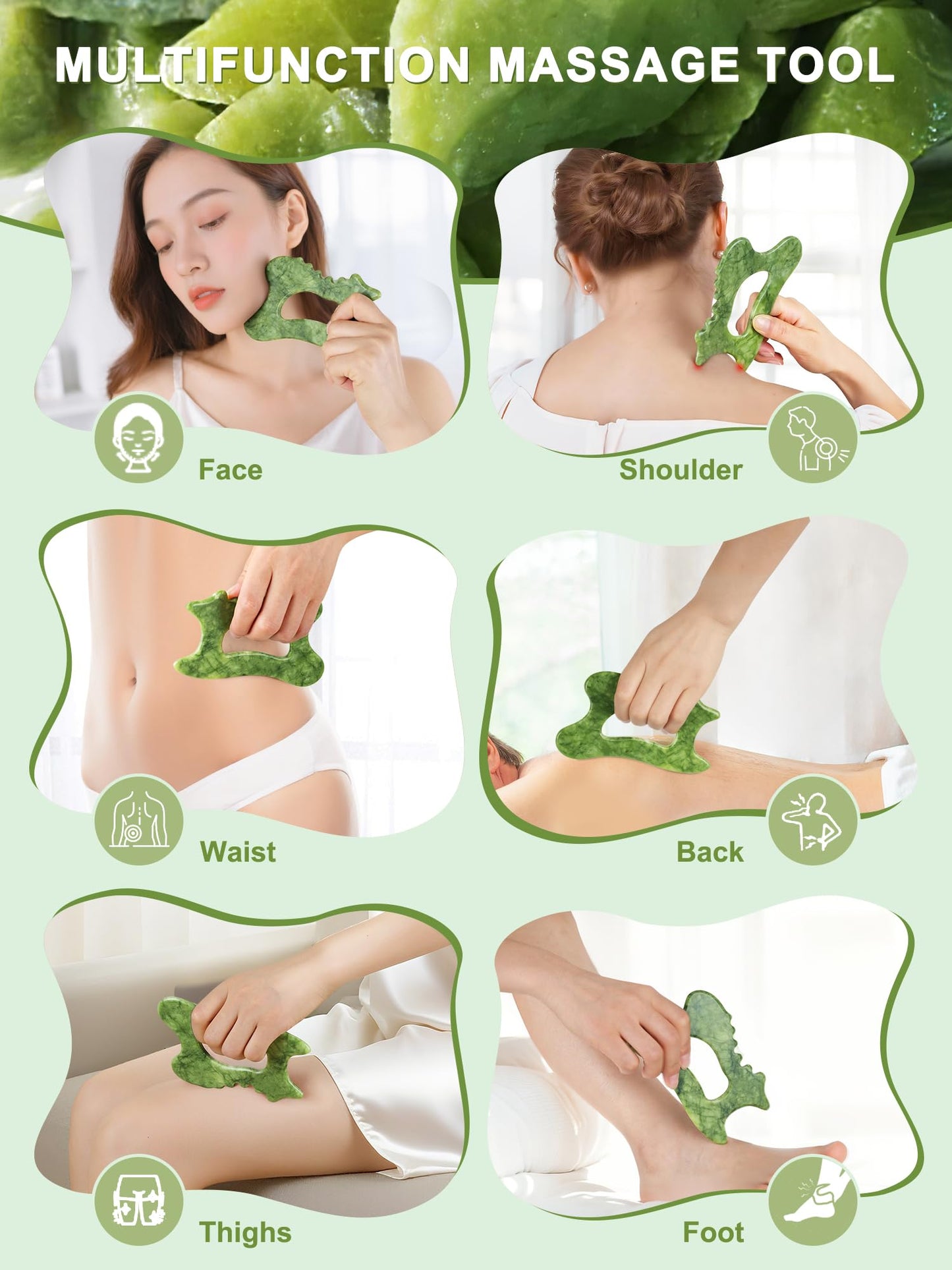 airogym 6-in-1 Jade Body Gua Sha Body Tools - Lymphatic Drainage Tool, Body Sculpting Tool & Acupressure Tool - Body Guasha, Trigger Point Massage Tool for Fascia Massage and Cellulite