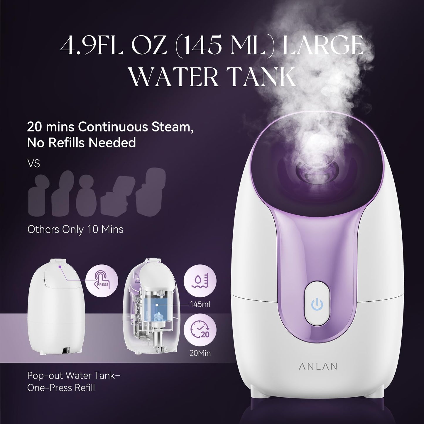 ANLAN Facial Steamer, High-Speed Nano steam, Deep Cleansing, Pore Care, Repairs and Strengthens Skin's Foundation, Facial Humidifier, Home Facial spa, Hydrating Moisturizing, Sensitive Dry Skin spa