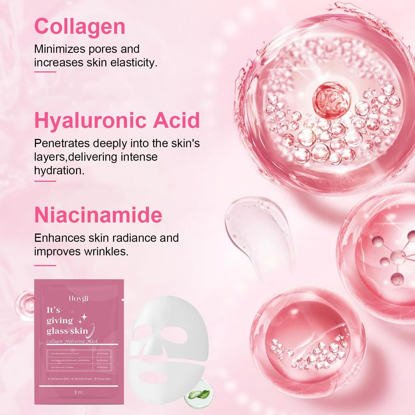 JX JIANGXIN Bio-Collagen Face Mask，Hydrating Collagen Face Mask with Korean Moisturizing Formula,Glass Skin - Tightens Pores, Firms Skin, Reduces Wrinkles (4Pack)