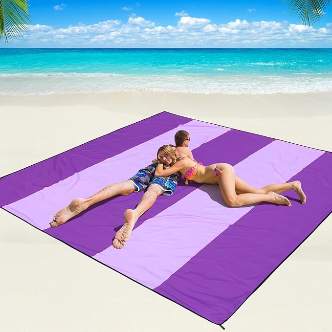 Beach Blanket Waterproof Sandproof Beach Mat 79" X 83"/10'x9'for 2-8 Adults Quick Drying Outdoor Picnic Mat Beach Accessories for Travel, Camping, Hiking