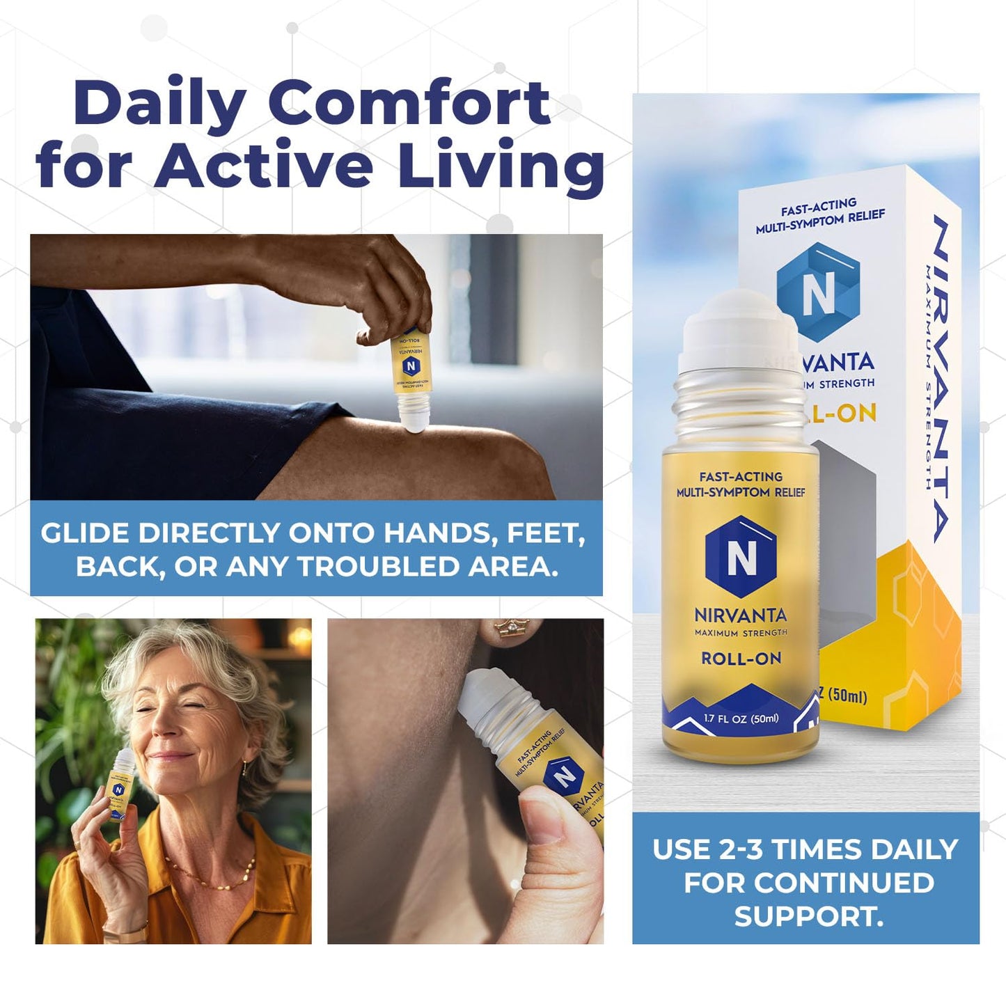 Natural Nerve Comfort Roll-On Oil 1.7oz – Fast-Absorbing with Rosehip, Frankincense and Myrrh - Soothing Support for Neck, Back & Joints – Lightweight and Non-Greasy