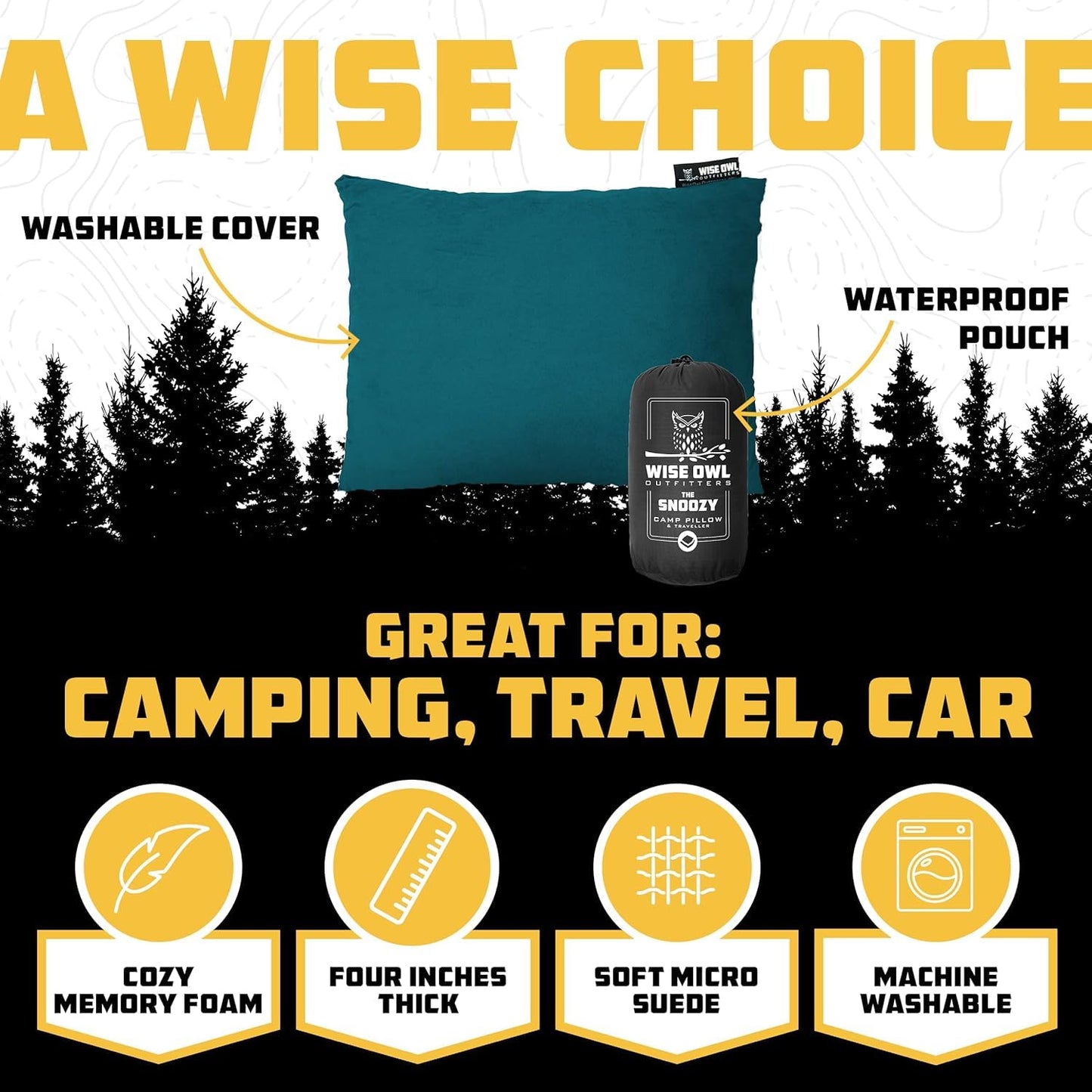 Wise Owl Outfitters Camping Pillow – Memory Foam Travel Pillow for Airplane Sleeping, Hiking, Backpacking & Outdoor Use - Small & Portable for Adults, Car, Camp & Tent