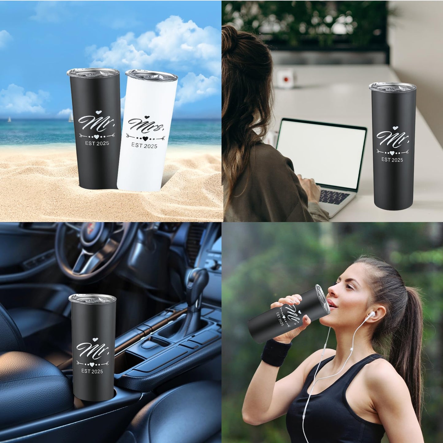 DHQH Mr and Mrs 2025 Tumbler Set, Engagement Wedding Gifts for Couples Wife Husband Bride To Be Newly Engaged 20oz Travel Tumbler Bachelorette Party Gifts