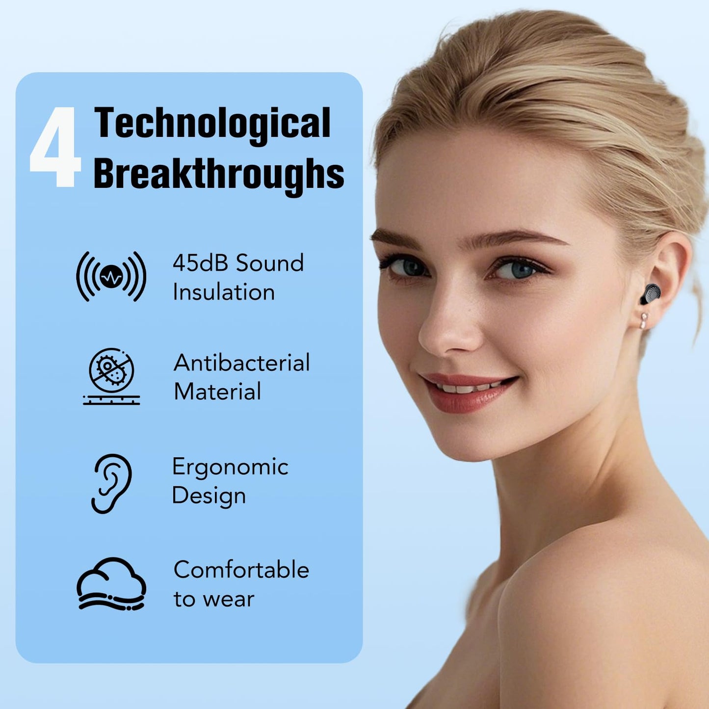 Ear Plugs for Sleeping Noise Cancelling, 45dB for Noise Reduction, Noise-Reducing Earplugs for Sleeping, Concerts, Shooting, Travel, Work, Silicone Hearing Protection Earplugs with Case, Black