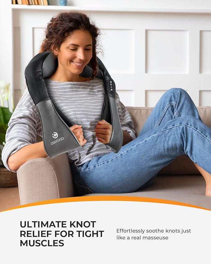 CooCoCo Shiatsu Neck & Back Massager with Heat, Father's Day Birthday Gifts, Corded Electric Deep Tissue 3D Kneading Pillow, Massager for Neck and Shoulder Pain Relief, Home, Office, Car Use